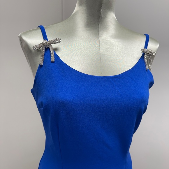 NWT She & Sky Royal Blue Sheath Dress with Rhinestone Bows - Picture 2 of 5